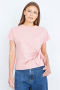 Yumi Pink Cotton Jersey Top With Knot Detail - QHA UK