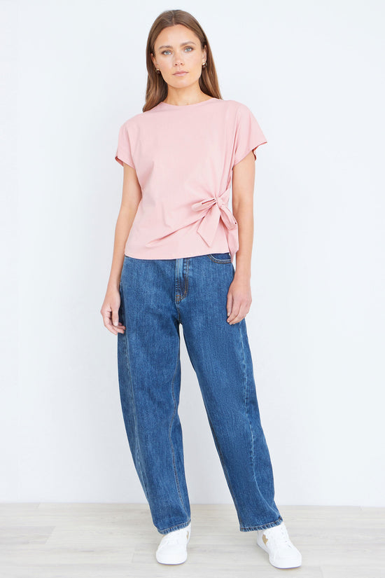 Yumi Pink Cotton Jersey Top With Knot Detail - QHA UK