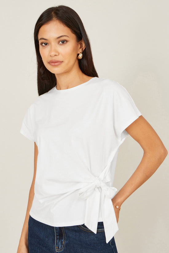 Yumi White Cotton Jersey Top With Knot Detail - QHA UK