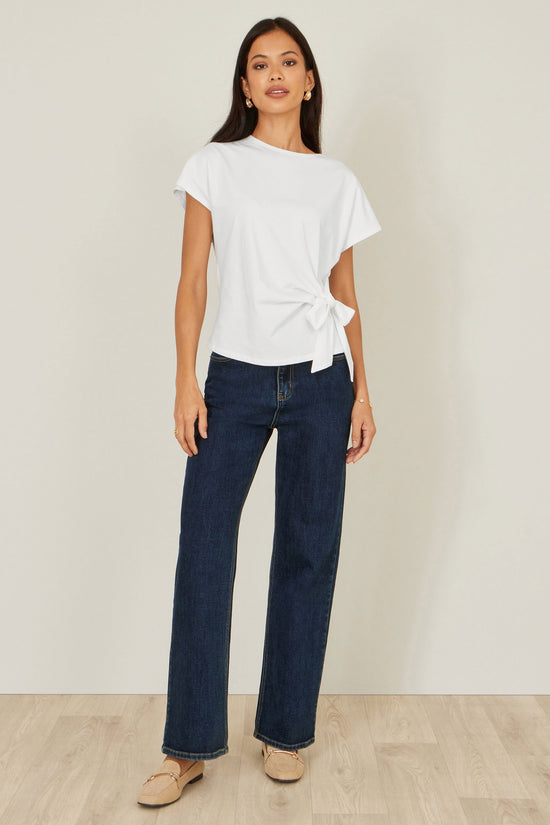 Yumi White Cotton Jersey Top With Knot Detail - QHA UK