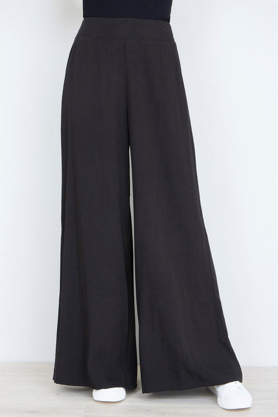 Yumi Black Wide Leg Palazzo Trousers - QHA UK