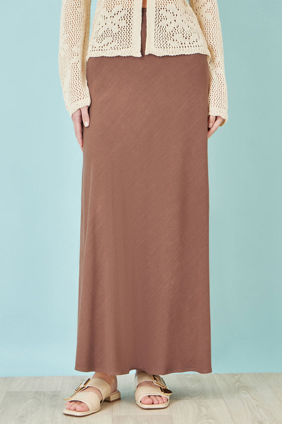 Yumi Brown Viscose Maxi Skirt - QHA UK