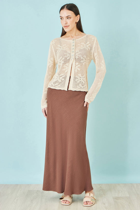 Yumi Brown Viscose Maxi Skirt - QHA UK