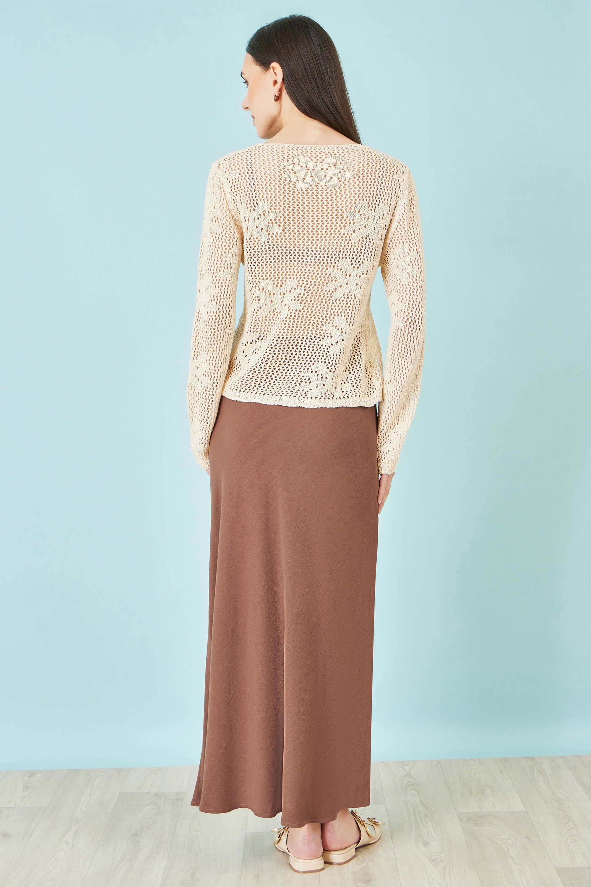 Yumi Brown Viscose Maxi Skirt