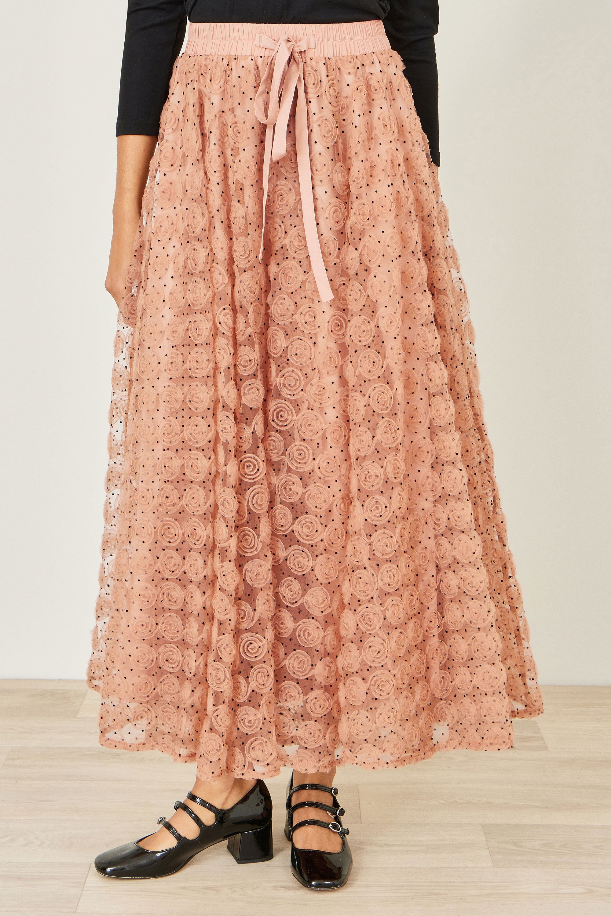 Yumi Blush Pink Spot And Rose Tulle Skirt - QHA UK