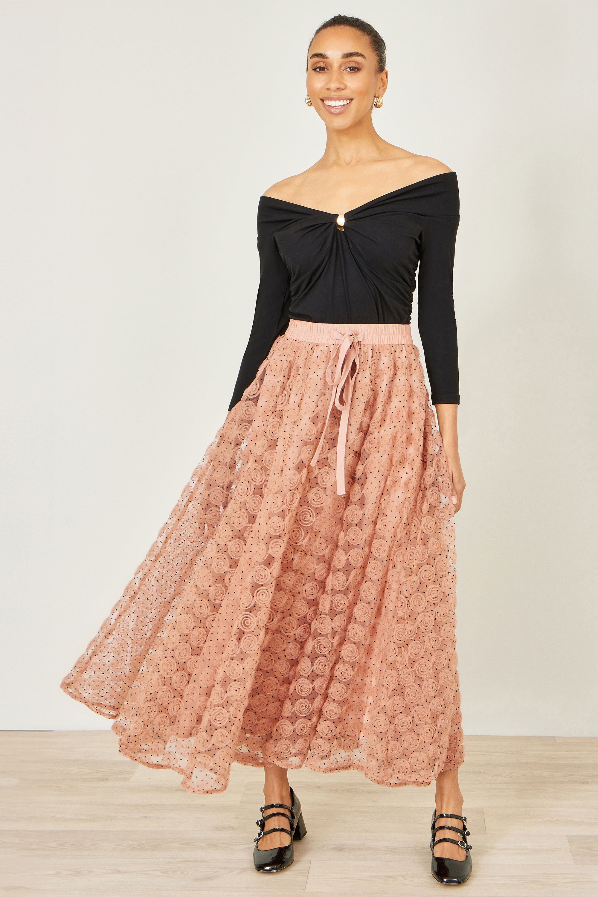 Yumi Blush Pink Spot And Rose Tulle Skirt - QHA UK