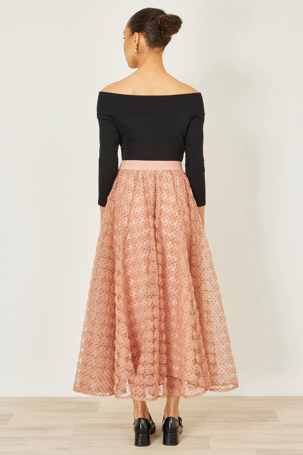 Yumi Blush Pink Spot And Rose Tulle Skirt - QHA UK