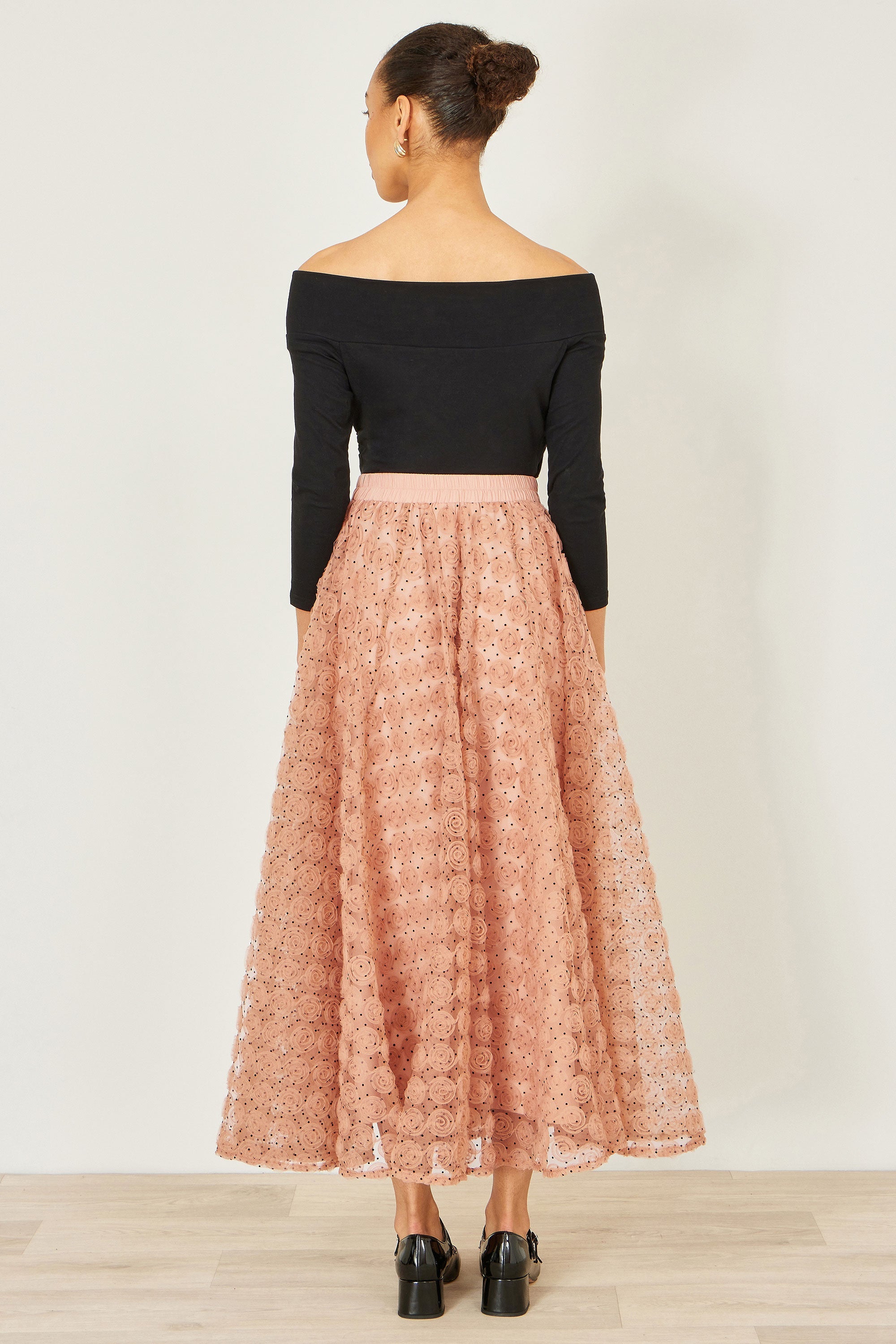 Yumi Blush Pink Spot And Rose Tulle Skirt - QHA UK