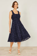 Yumi Navy Applique Floral Skater Dress - QHA UK