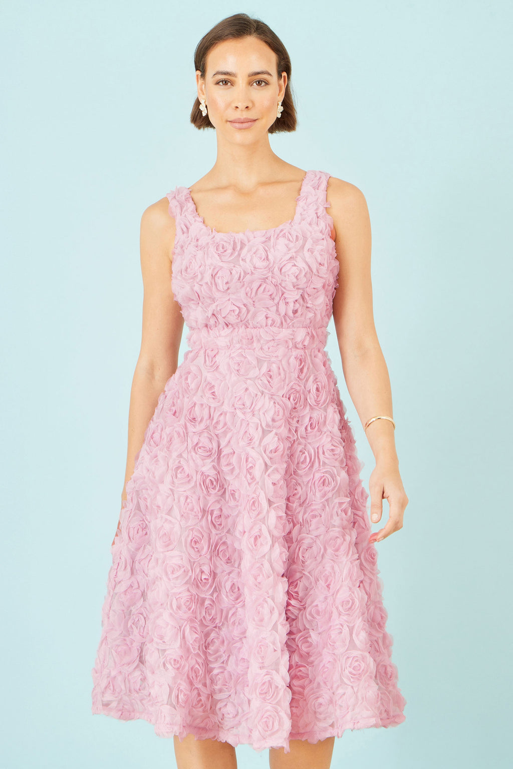Yumi Pink Applique Floral Skater Dress - QHA UK