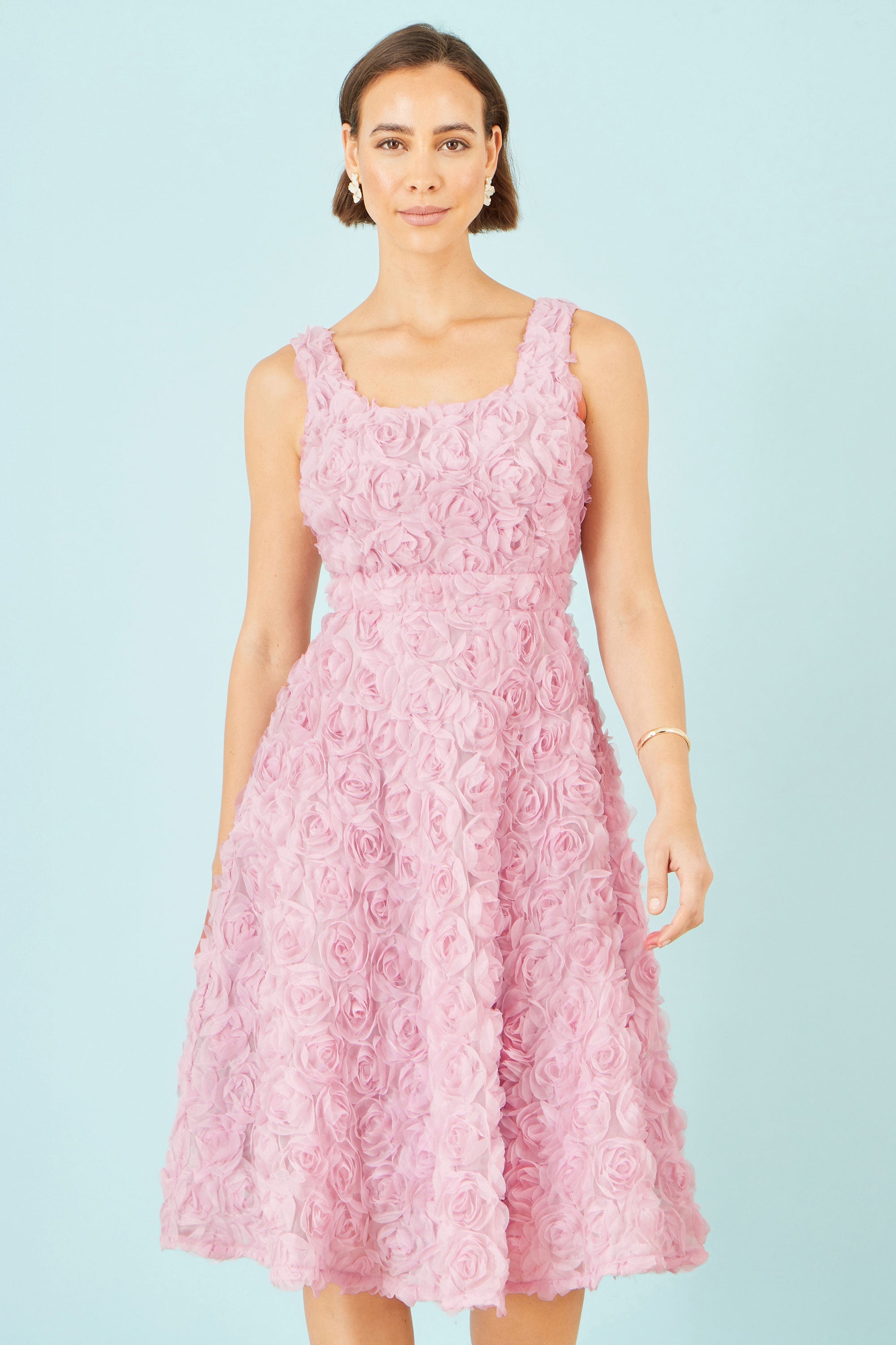 Yumi Pink Applique Floral Skater Dress