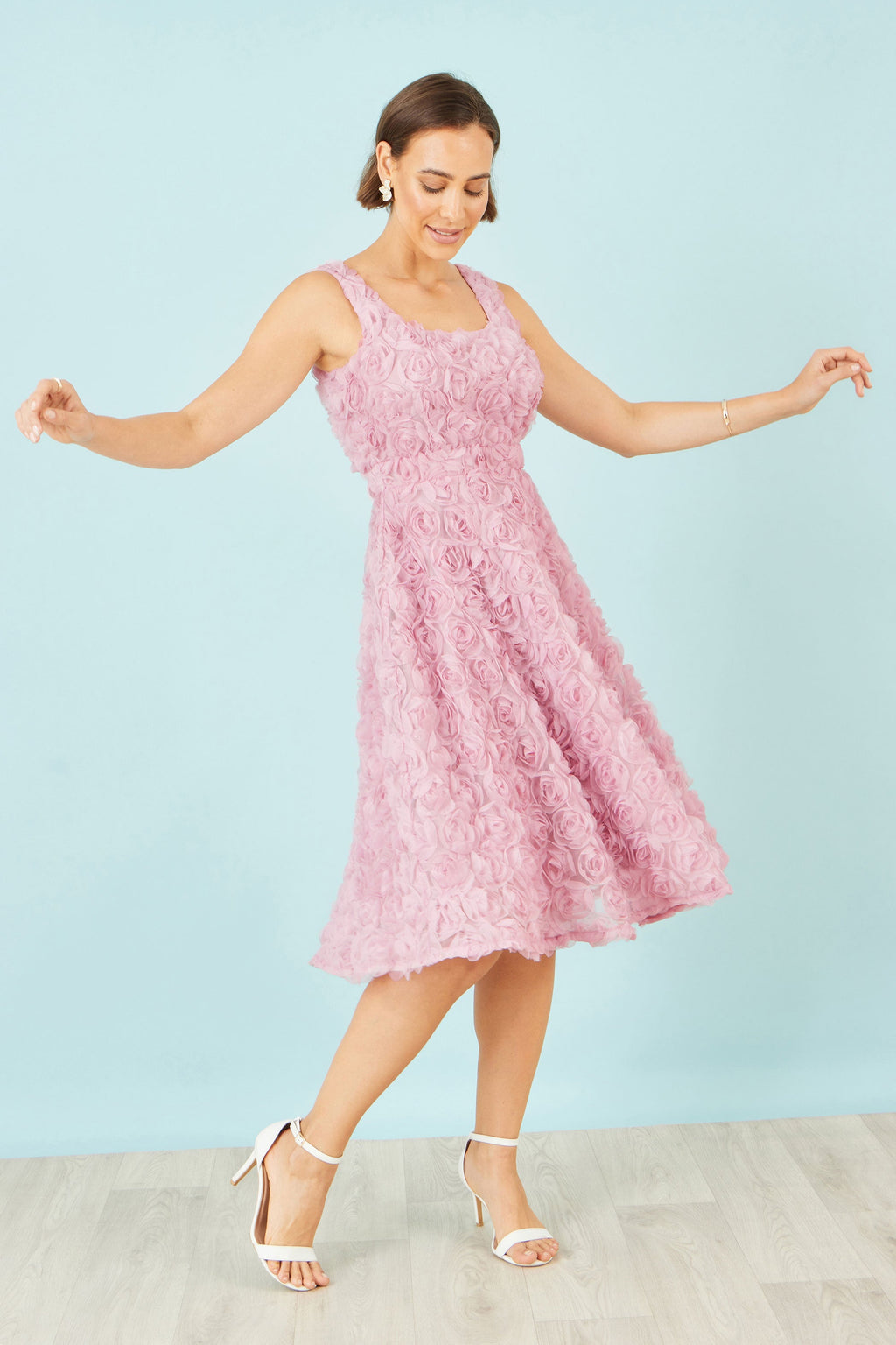 Yumi Pink Applique Floral Skater Dress - QHA UK