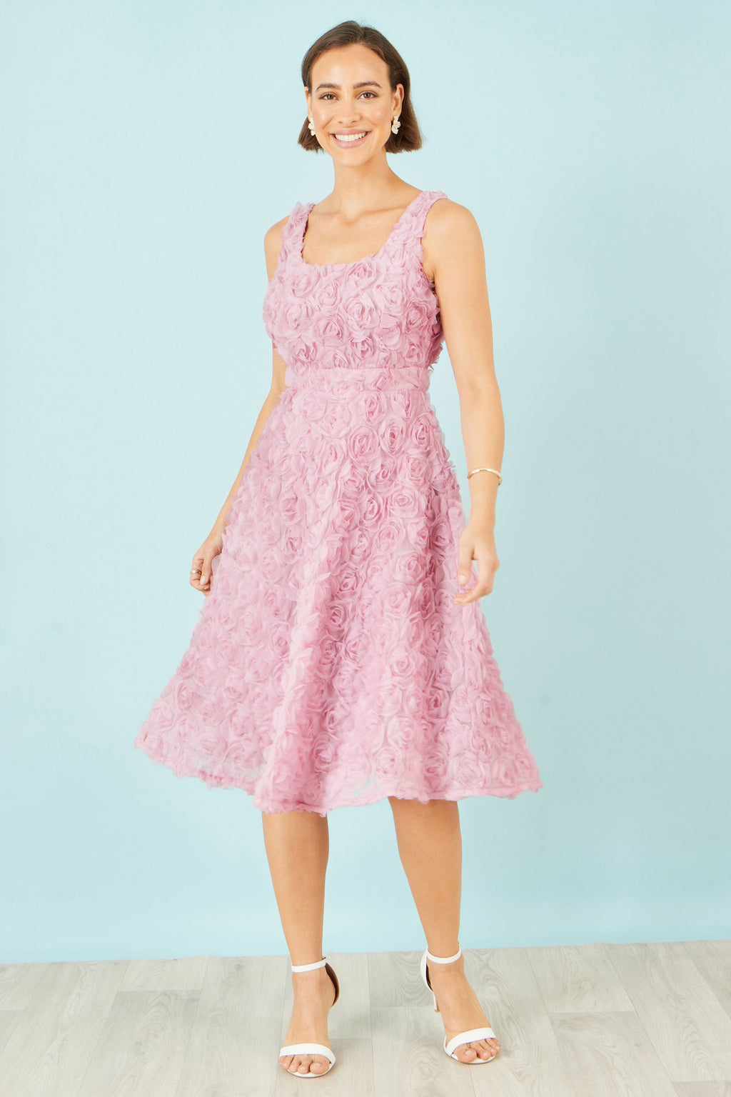 Yumi Pink Applique Floral Skater Dress - QHA UK