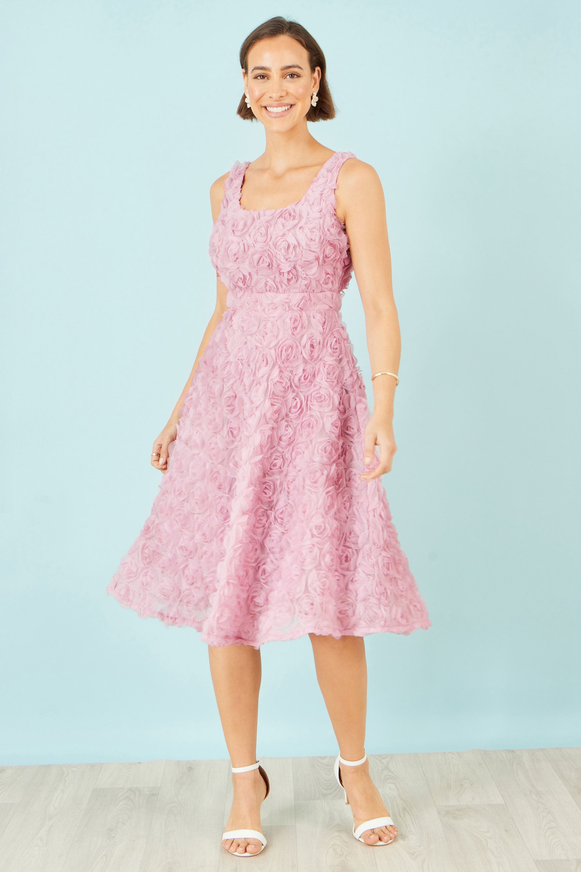 Yumi Pink Applique Floral Skater Dress