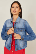 Yumi Blue Stretch Washed Denim Jacket - QHA UK