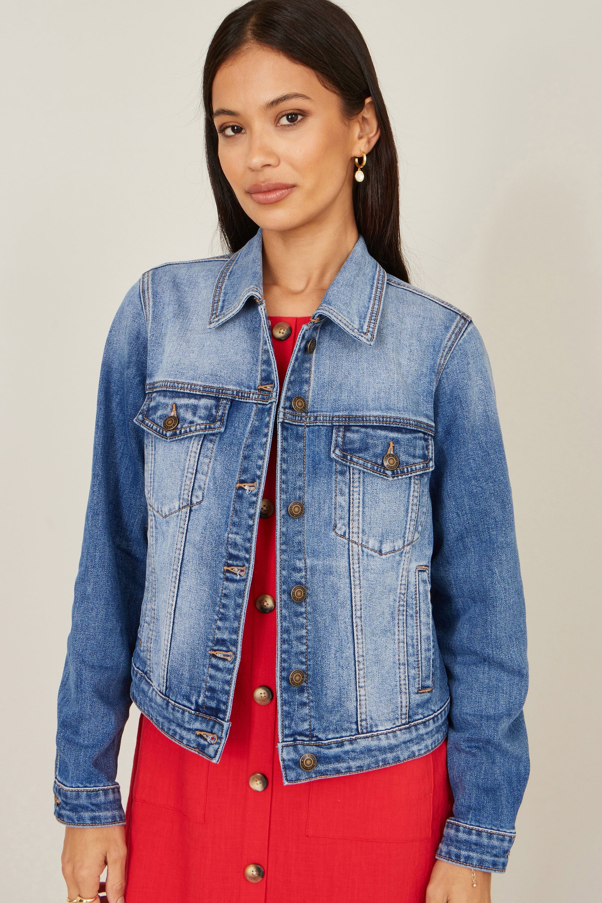 Yumi Blue Stretch Washed Denim Jacket