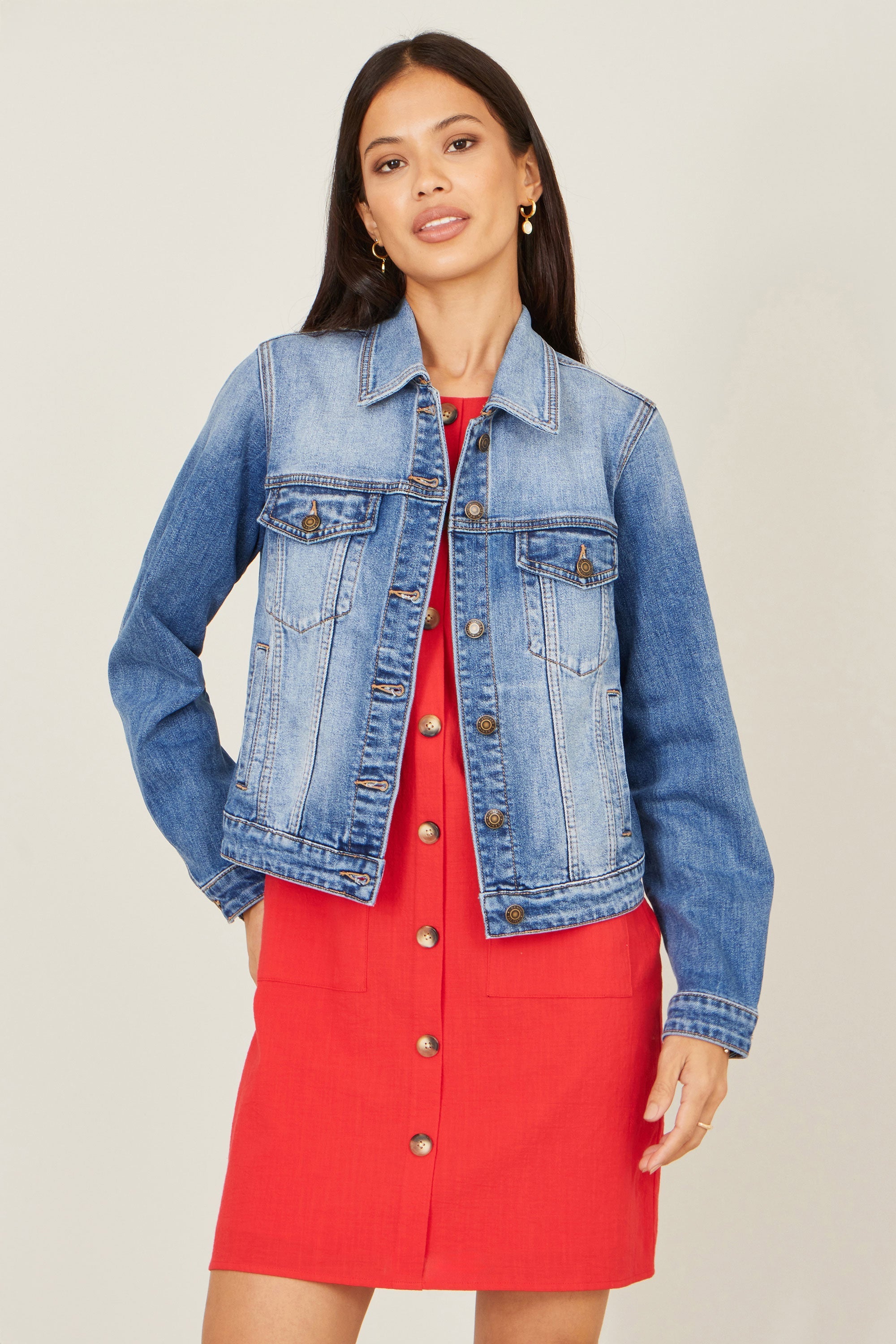 Yumi Blue Stretch Washed Denim Jacket