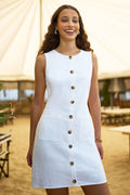 Yumi White Viscose Button Detail Shift Dress - QHA UK