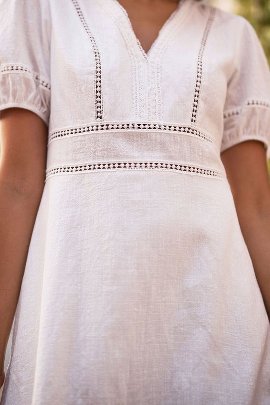 White Lace Trim V Neck Dress - QHA UK