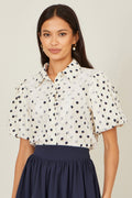 Yumi White Polka Dot Lace Boxy Shirt - QHA UK