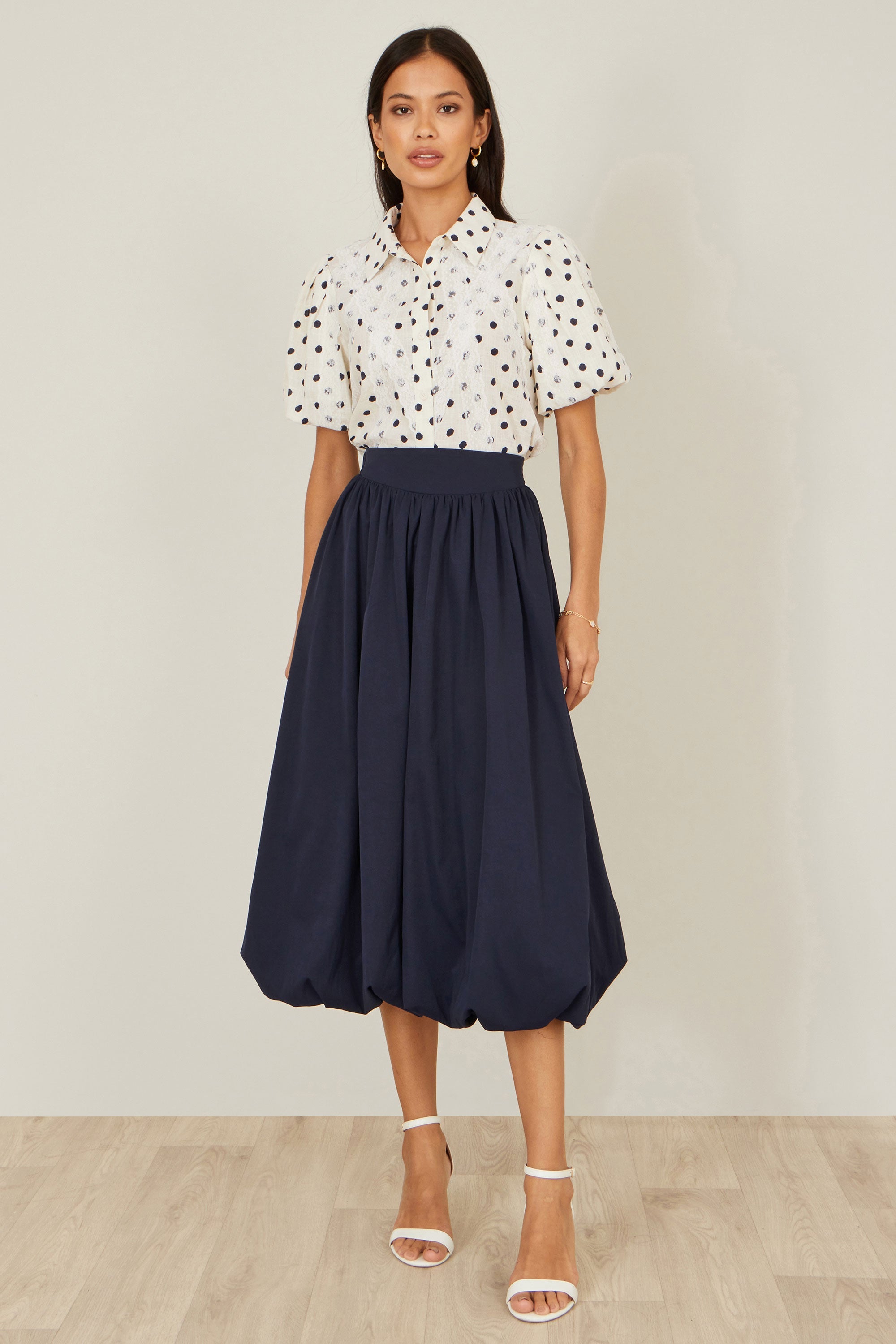 Yumi White Polka Dot Lace Boxy Shirt