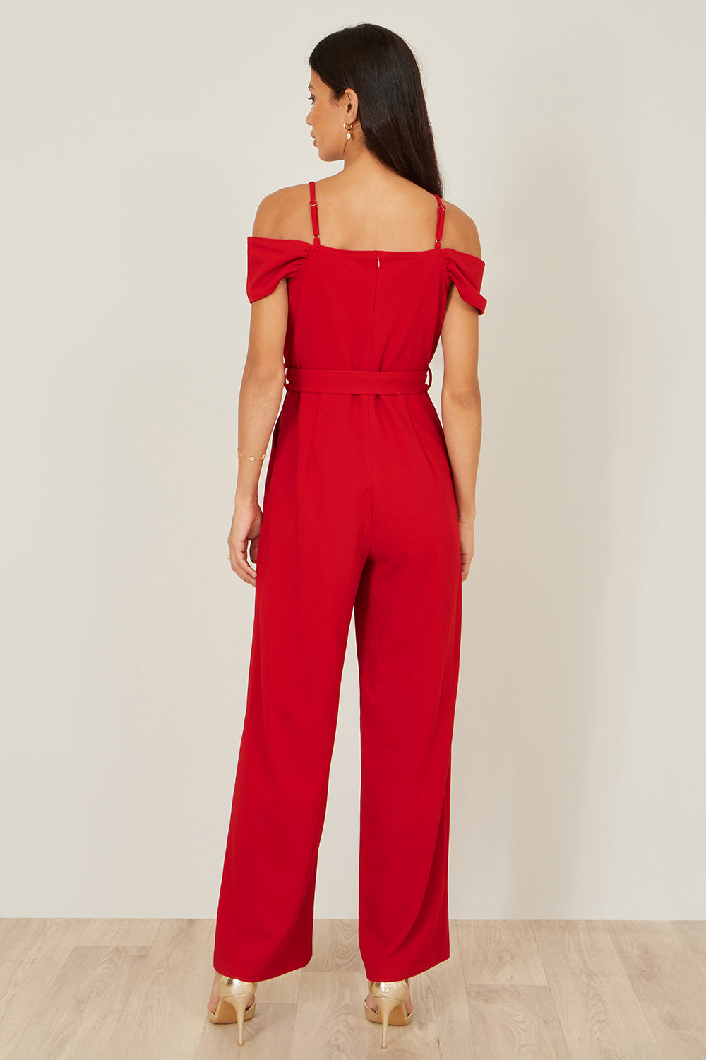 Yumi Red Stretch Bardot Jumpsuit - QHA UK
