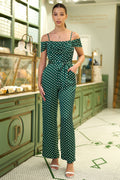 Yumi Green Spot Bardot Jumpsuit - QHA UK