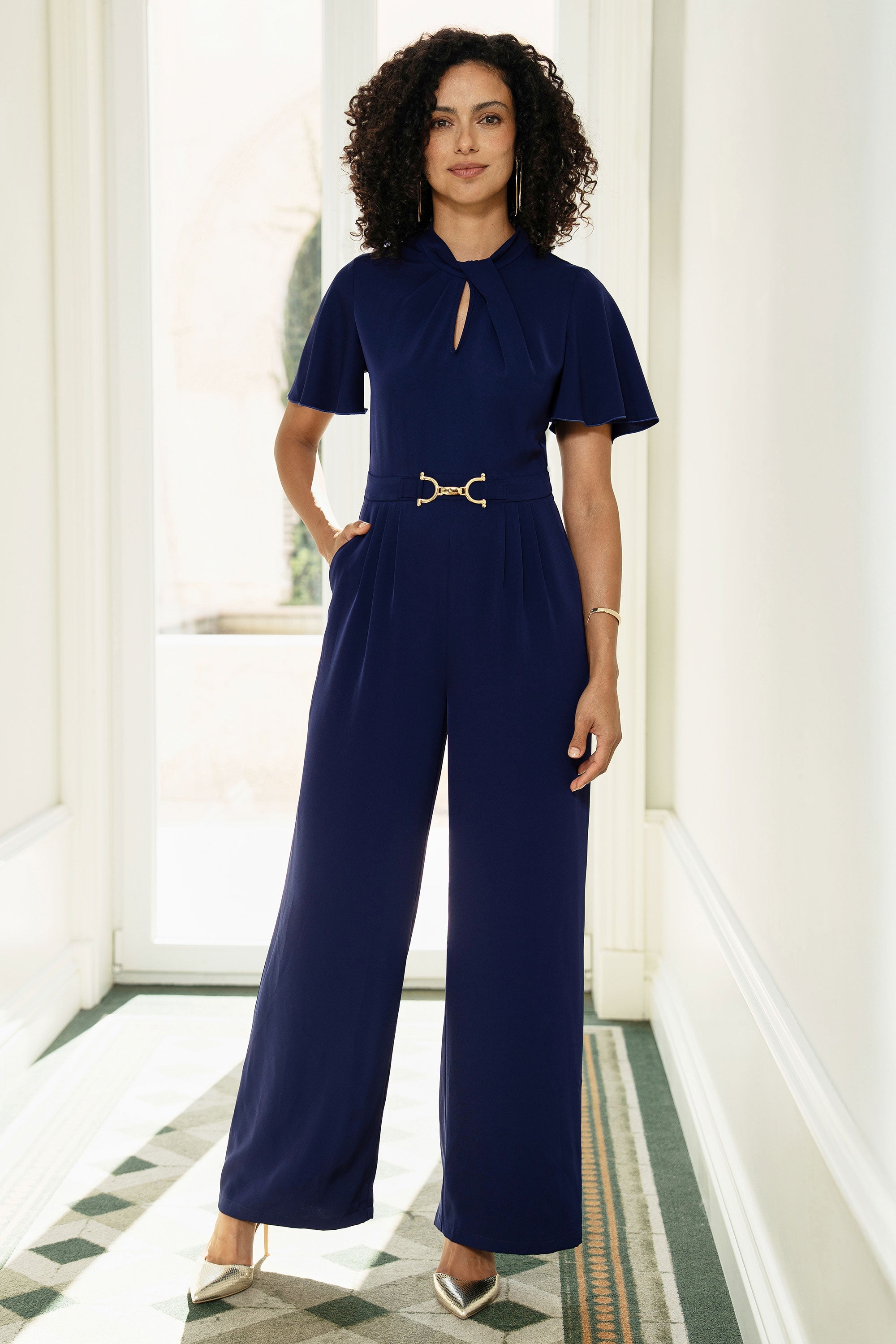 Yumi Navy Buckle Jumpsuit With Twist Knot Detail - QHA UK