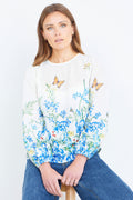 Yumi Ivory Butterfly Print Long Sleeve Top - QHA UK