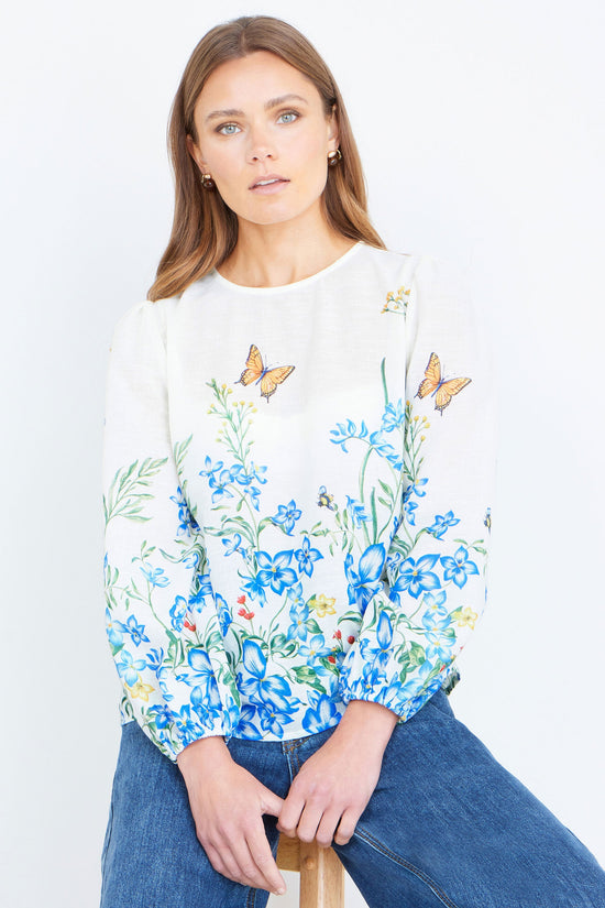Yumi Ivory Butterfly Print Long Sleeve Top - QHA UK