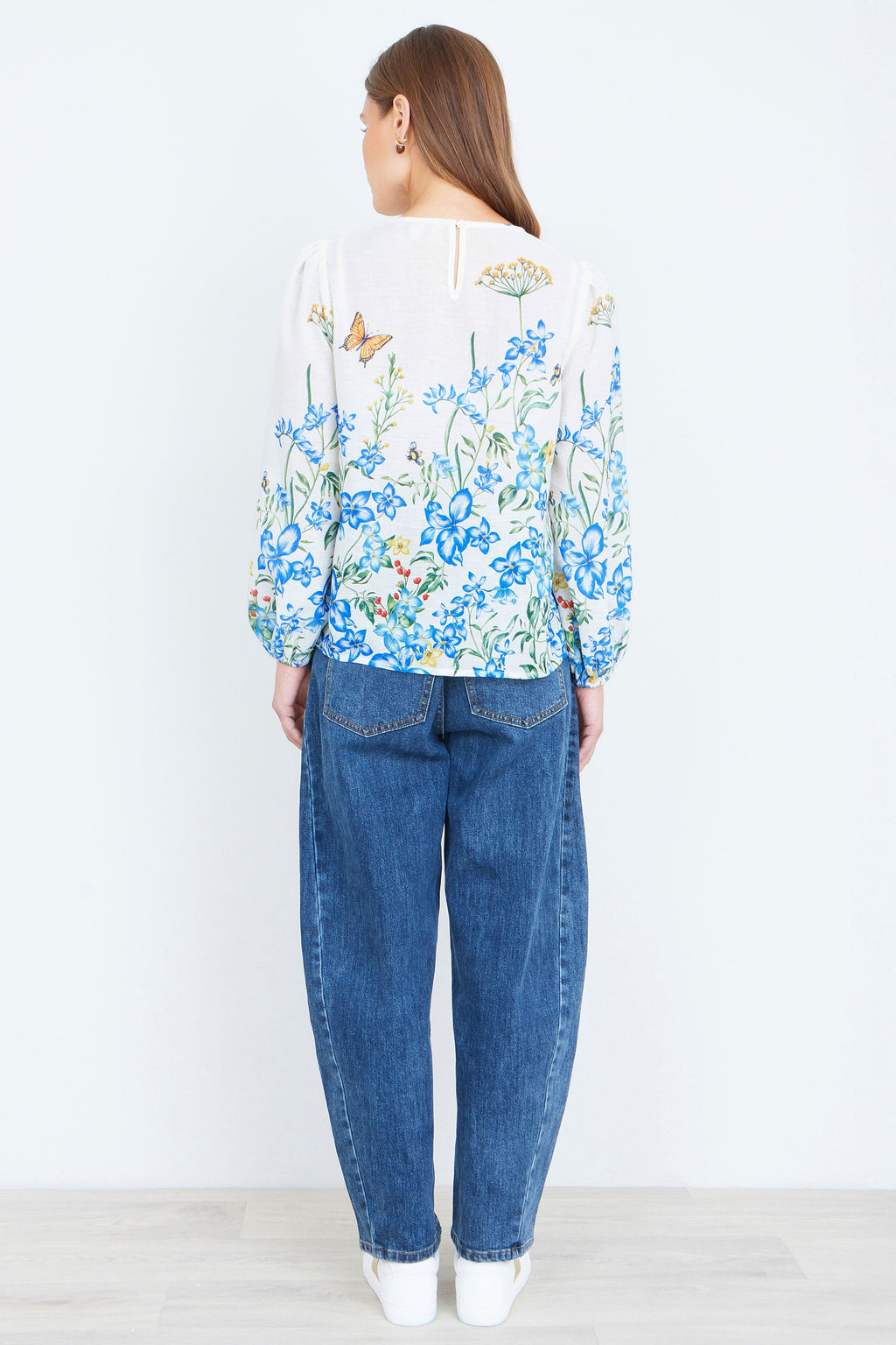 Yumi Ivory Butterfly Print Long Sleeve Top