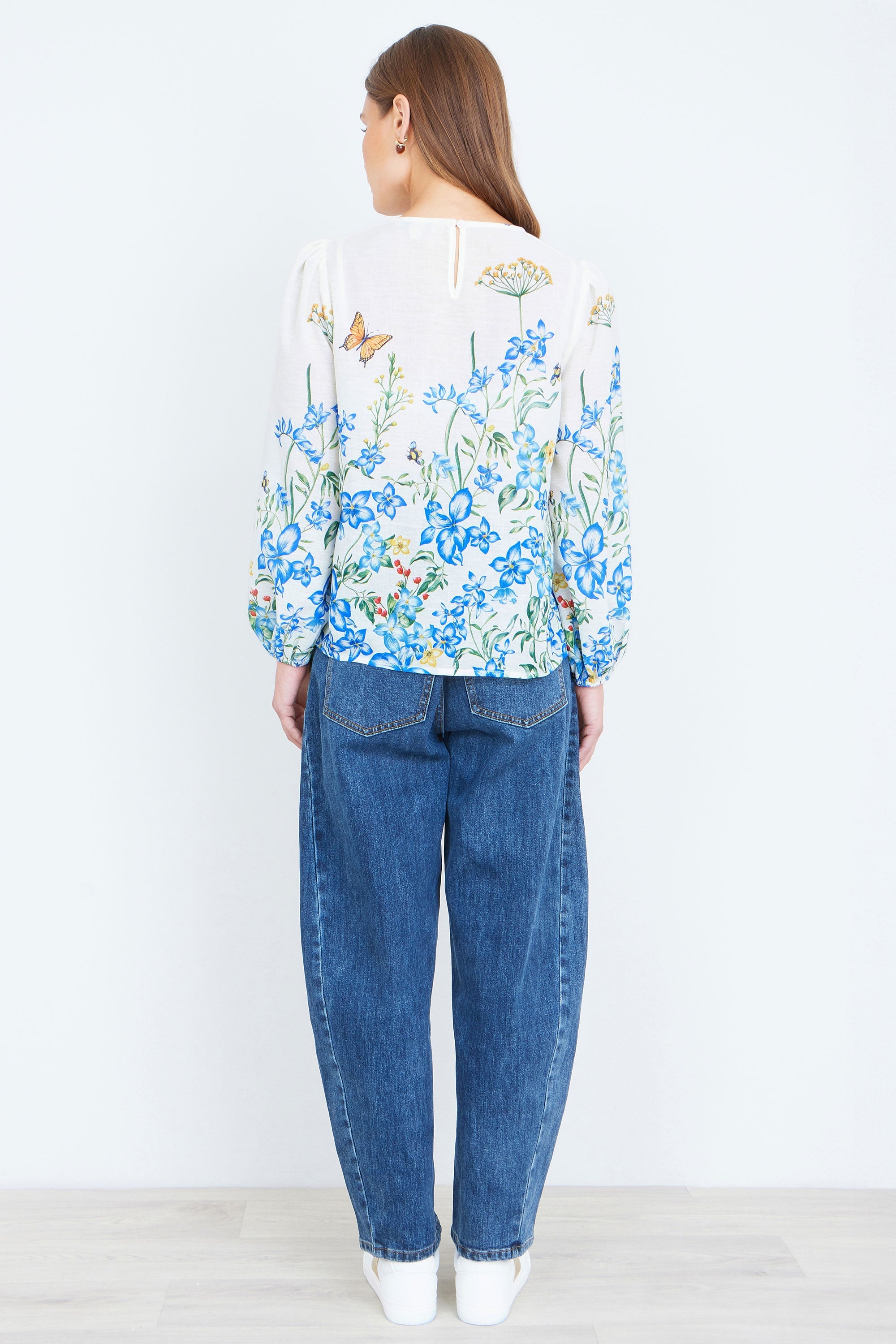 Yumi Ivory Butterfly Print Long Sleeve Top