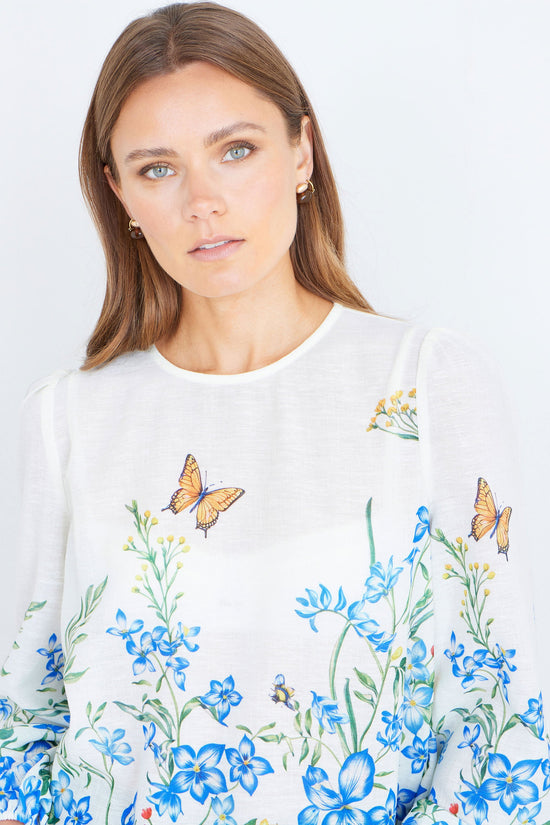 Yumi Ivory Butterfly Print Long Sleeve Top - QHA UK