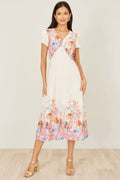 Yumi Pink Border Floral Midi Dress - QHA UK