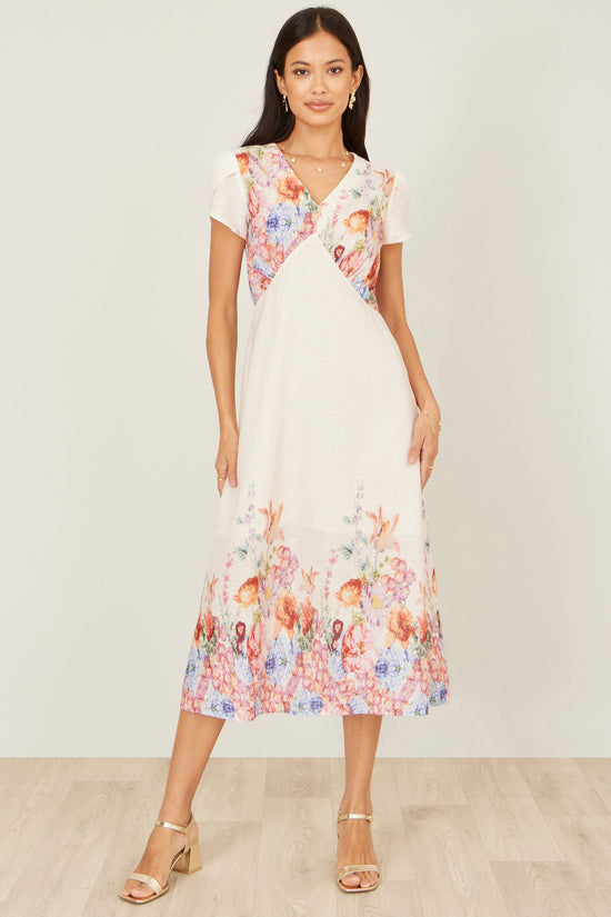 Yumi Pink Border Floral Midi Dress - QHA UK