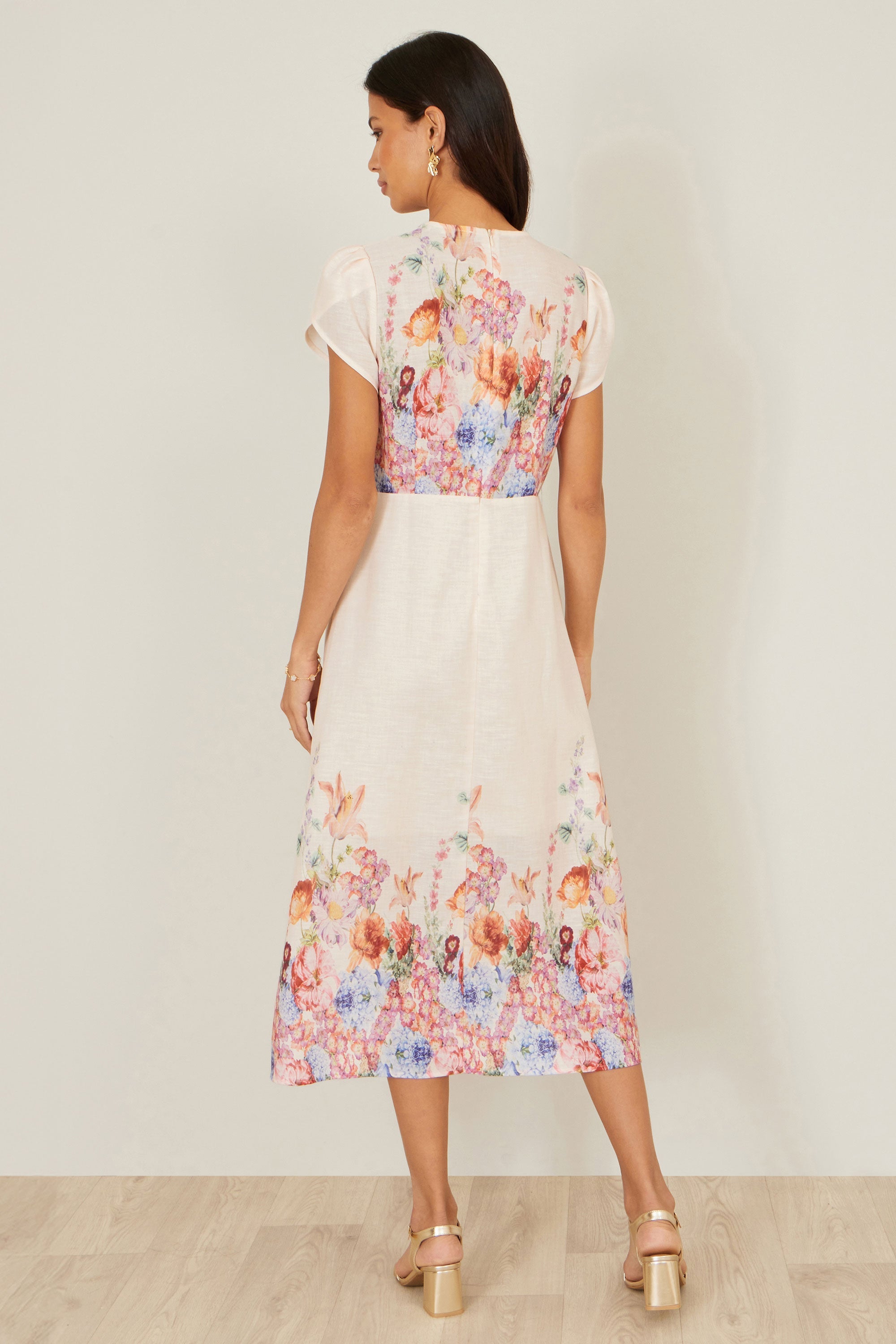 Yumi Pink Border Floral Midi Dress - QHA UK