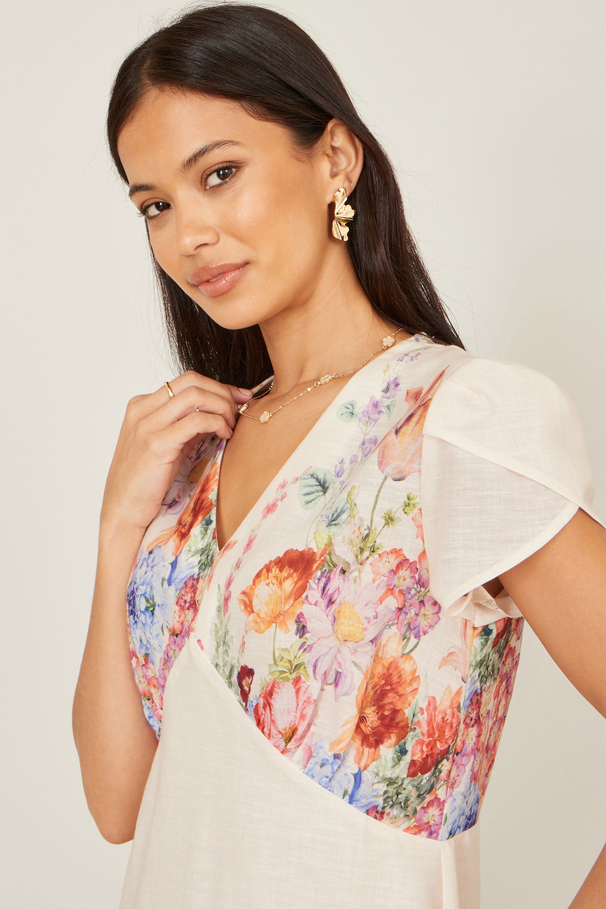 Yumi Pink Border Floral Midi Dress - QHA UK