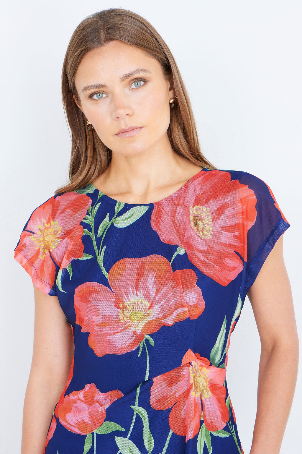 Yumi Navy Poppy Mesh Top