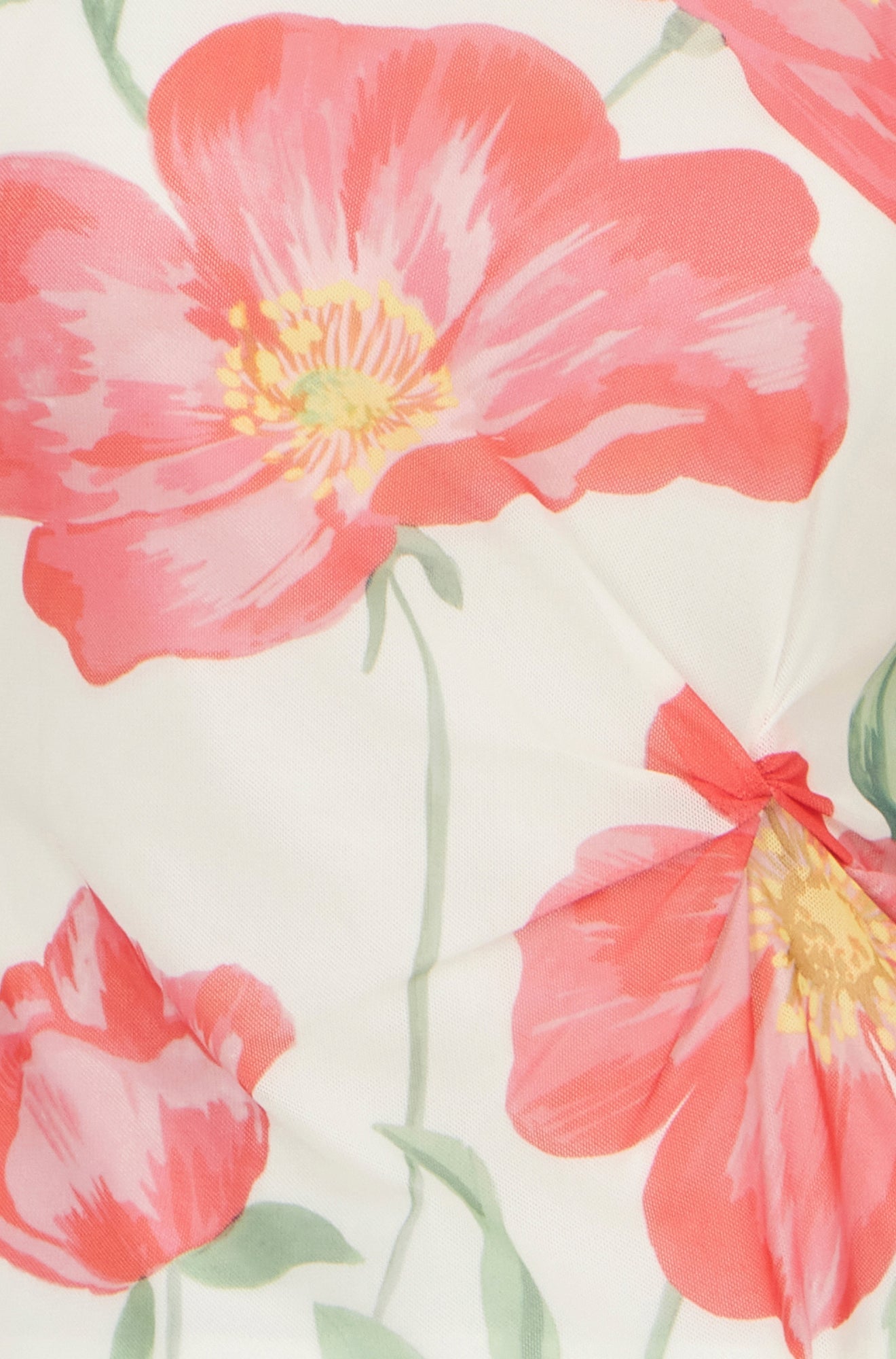 Yumi Ivory Poppy Print Mesh Top - QHA UK
