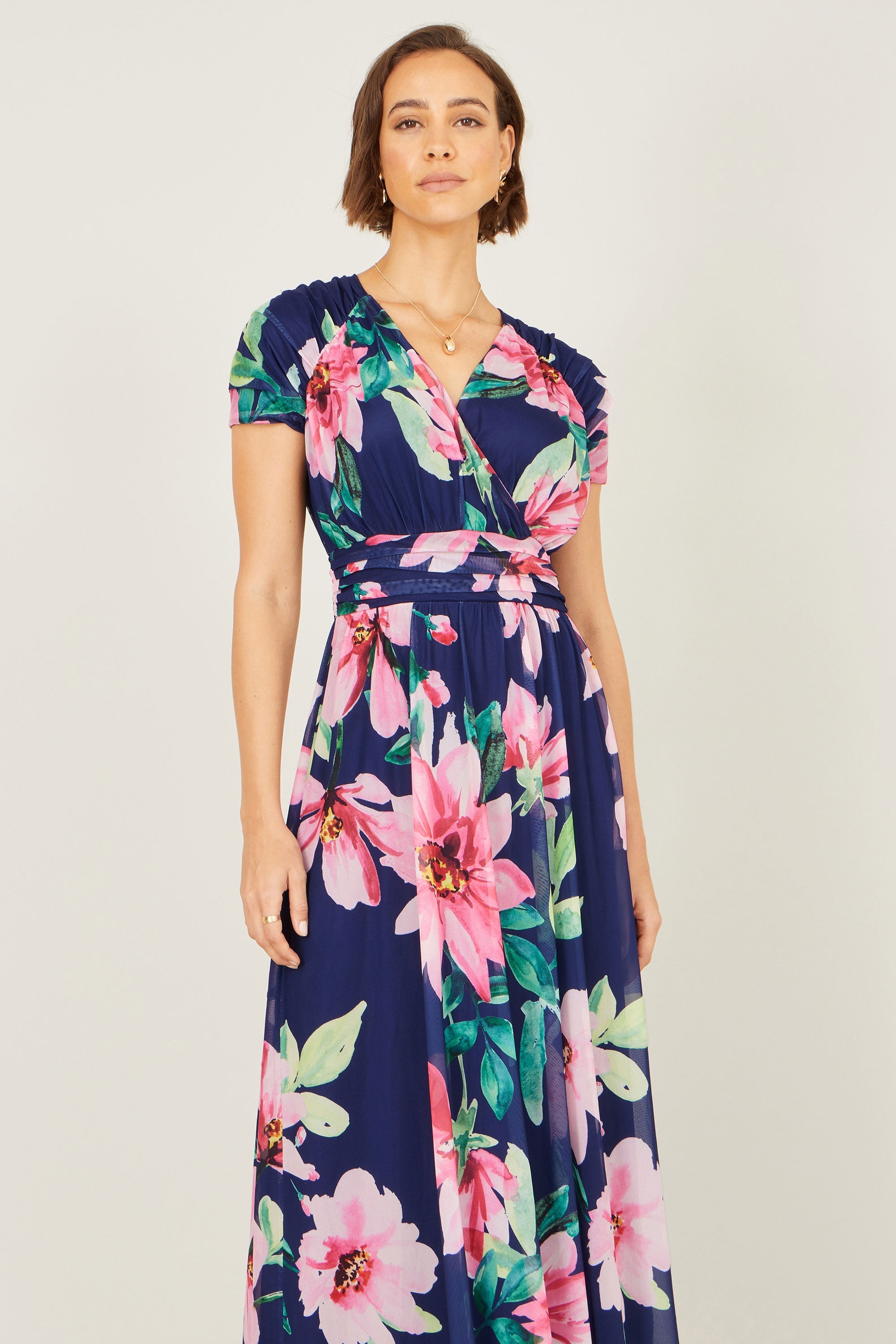 Yumi Navy Mesh Floral Maxi Dress