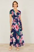 Yumi Navy Mesh Floral Maxi Dress - QHA UK