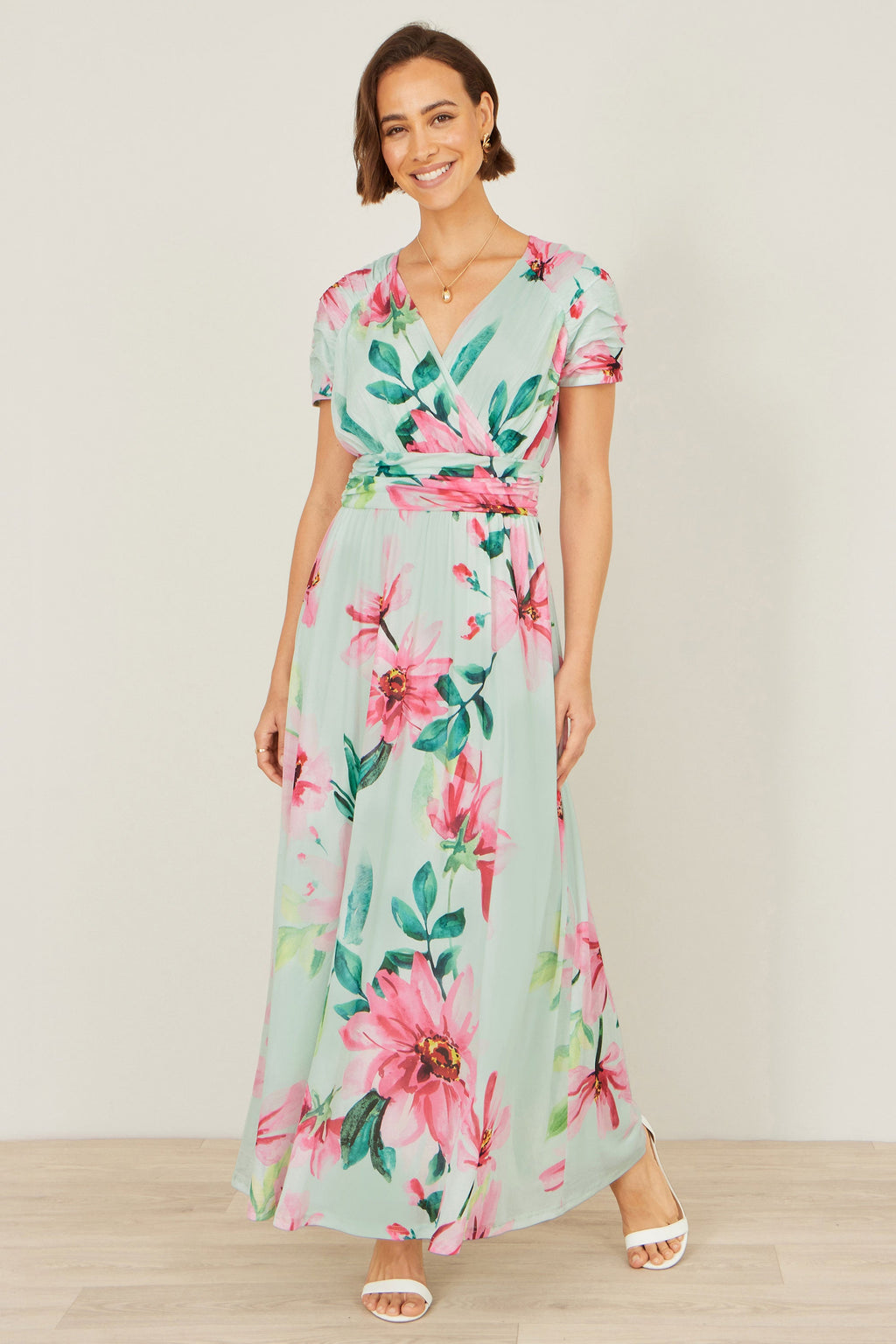 Yumi Mint Mesh Floral Maxi Dress