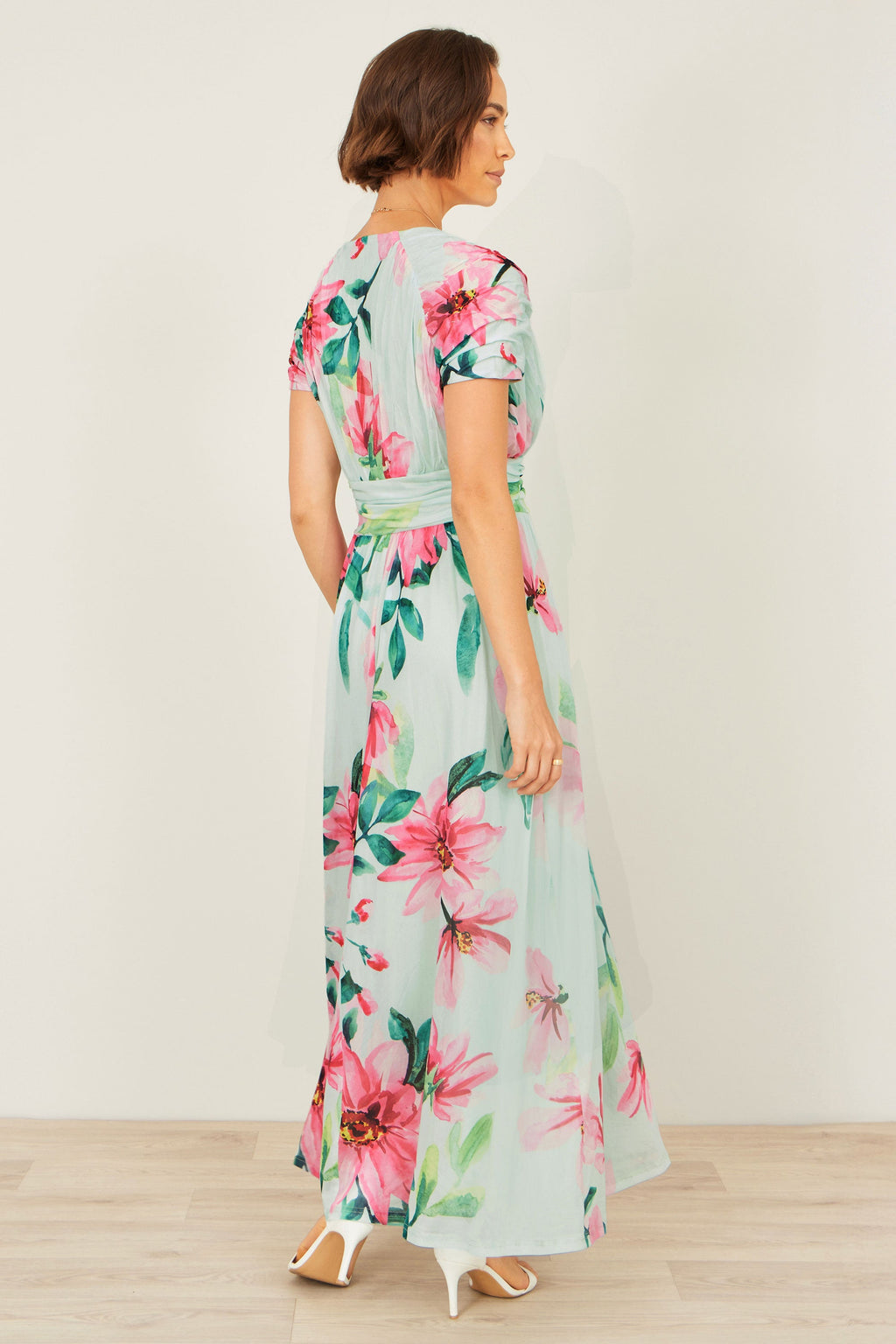Yumi Mint Mesh Floral Maxi Dress