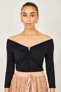 Yumi Black Bardot Long Sleeve Jersey Top - QHA UK