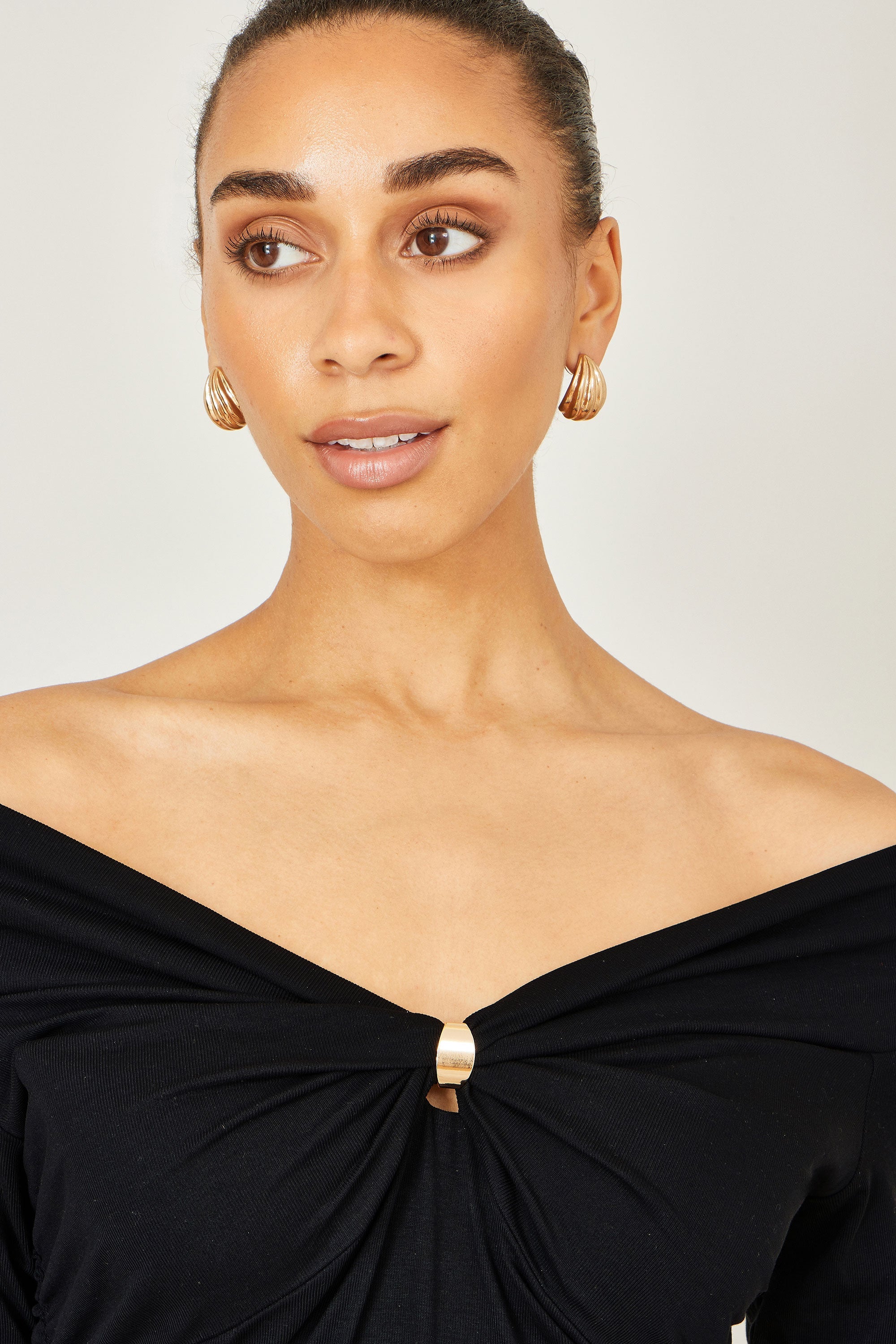 Yumi Black Bardot Long Sleeve Jersey Top