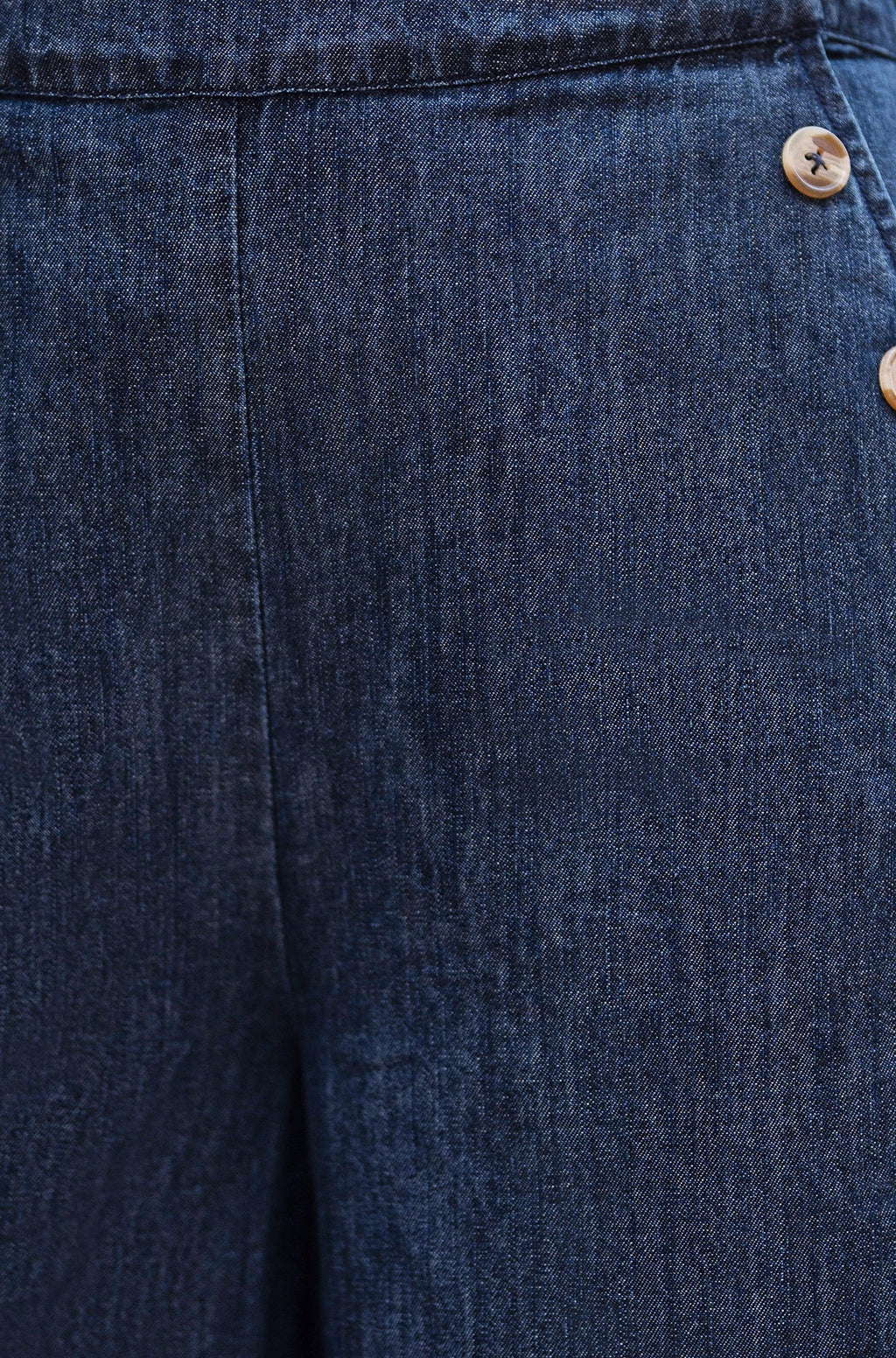 Yumi Blue Chambray Wide Leg Trousers With Button Details