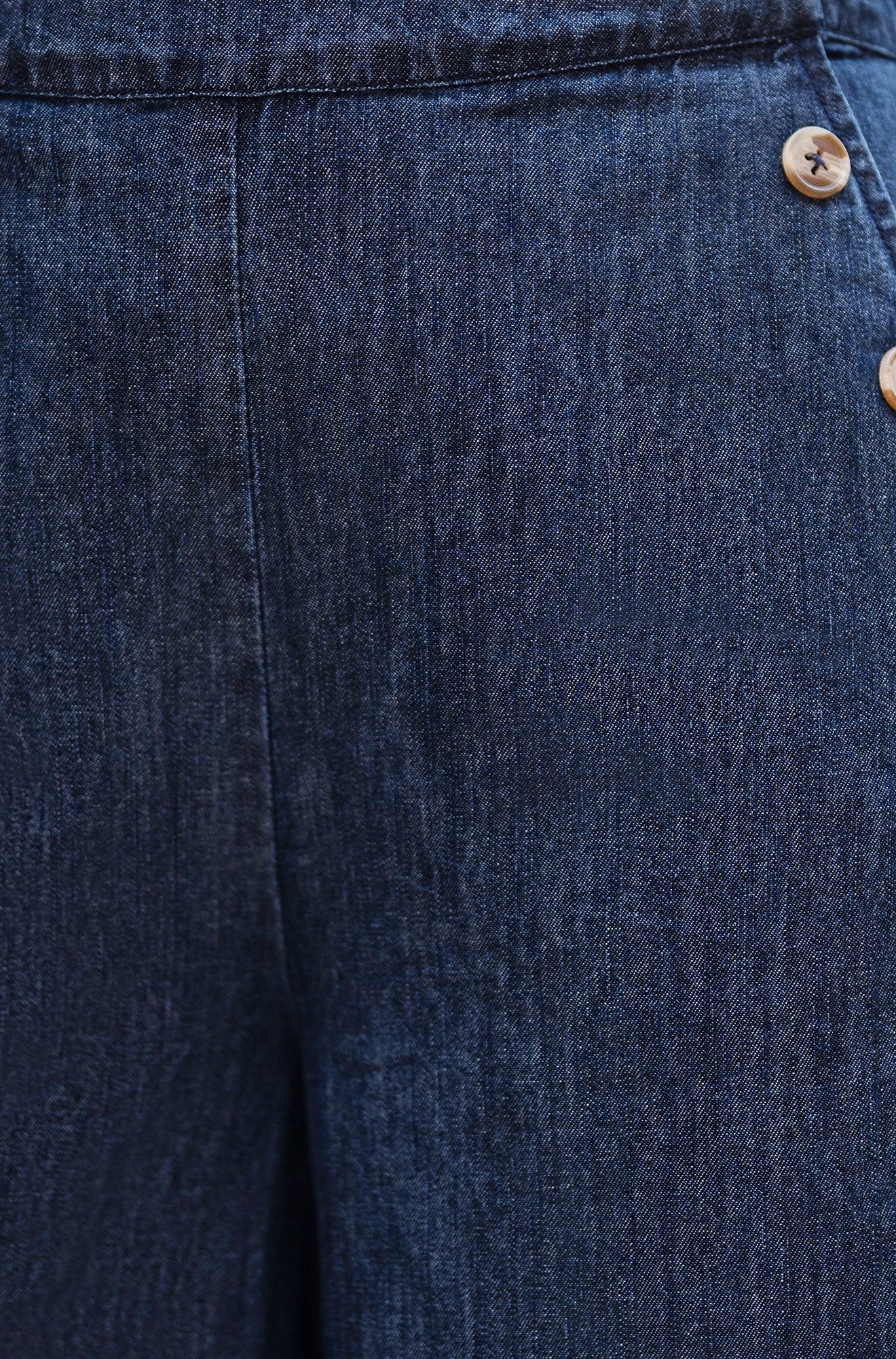 Yumi Blue Chambray Wide Leg Trousers With Button Details