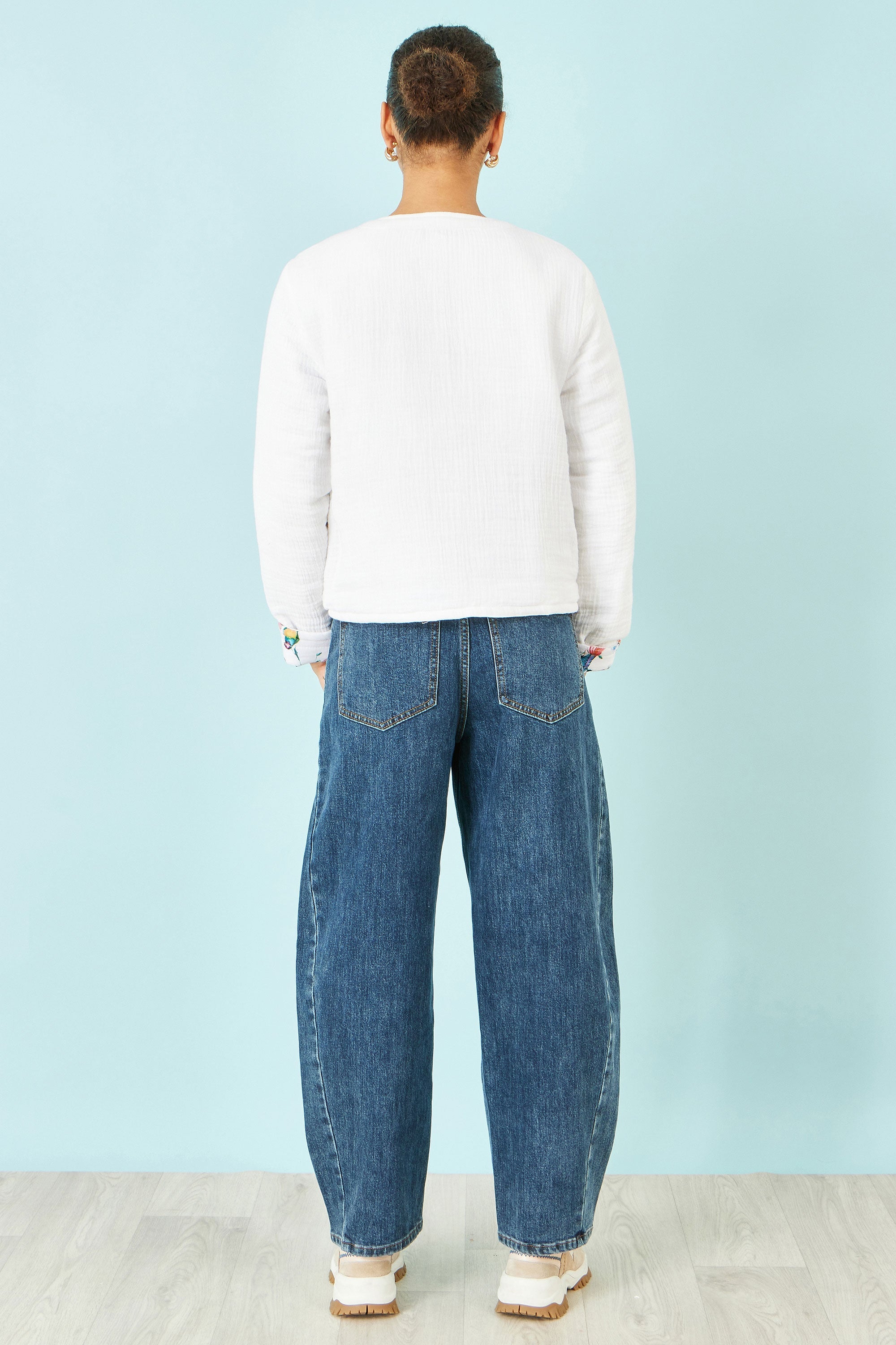 Yumi White Floral Embroidery Reversible Cotton Jacket