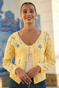 Yumi Butter Yellow Embroidered Pointelle Cardigan - QHA UK