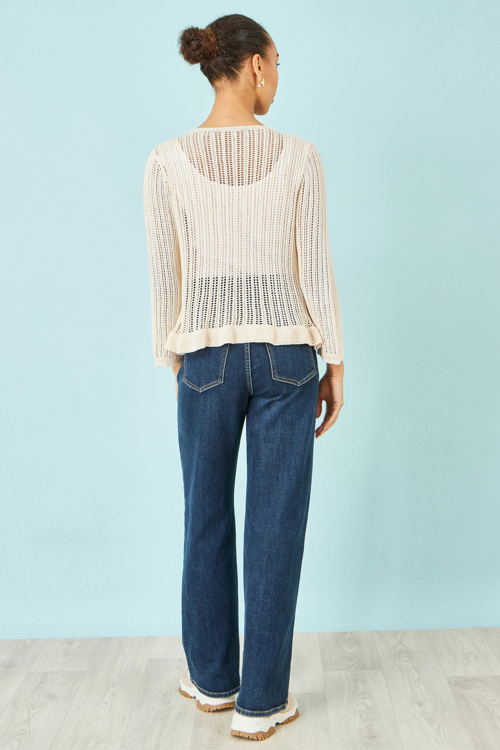 Yumi Beige Tie Front Pointelle Cardigan